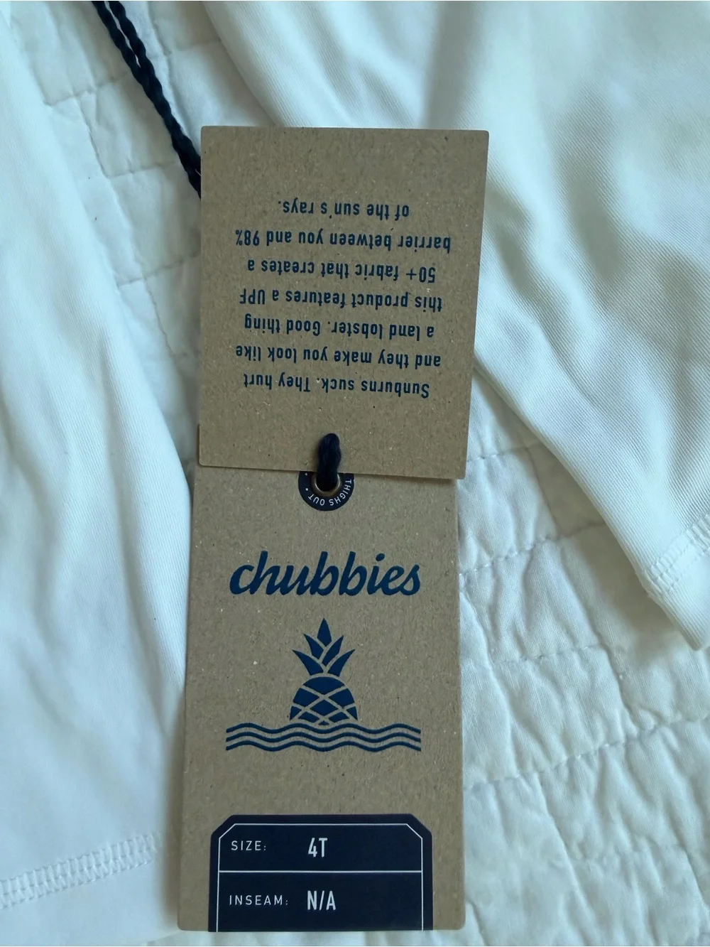 chubbies White Rashguard with Blue & Tan Seahorse Graphic